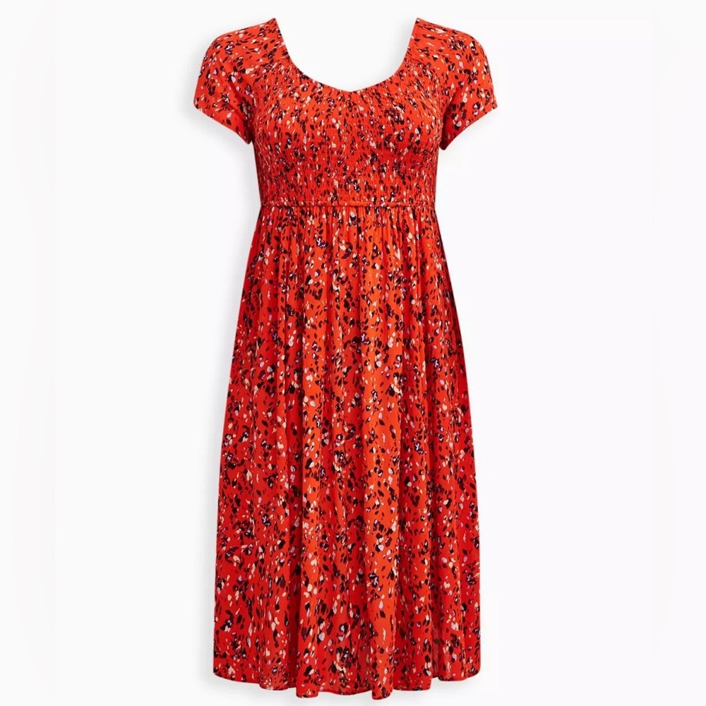 Torrid Orange Gauze Smocked Floral Midi Dress - Torrid Size 3 (22-24, 3X)